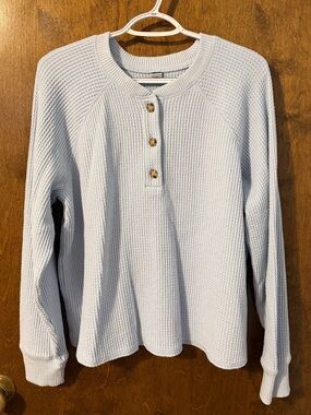 Old Navy Light Blue Waffle Henley Long Sleeve Top